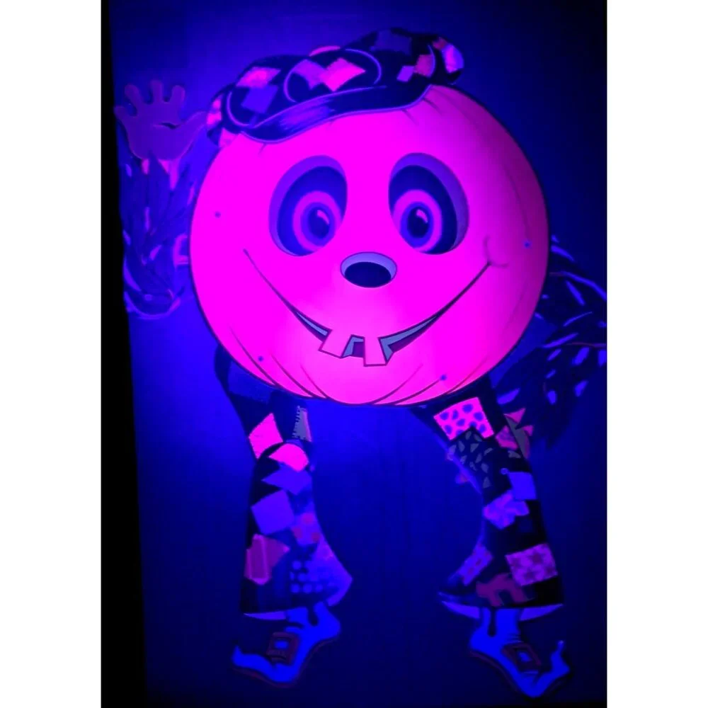 Vintage Beistle Pumpkin Halloween Decoration Hippie Jointed Diecut Glowing 1976